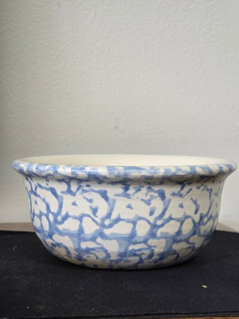 Blue & White Pottery Bowl Spongeware Design Rustic Farmhouse Style 5"
